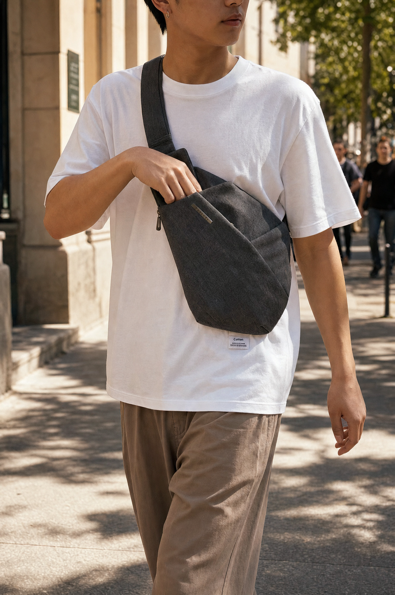 Canvas Crossbody Chest Bag — worn lifestyle