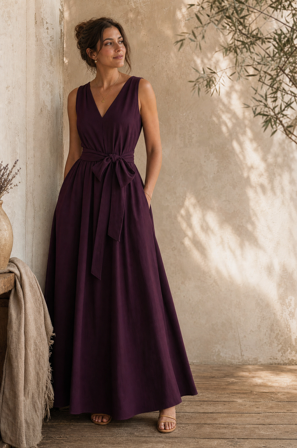 V-Neck Belted Bow Dress — lifestyle