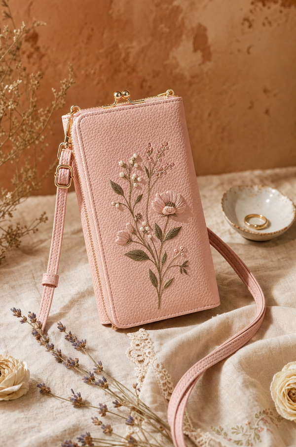 Embroidered Flower Crossbody Wallet Bag — lifestyle
