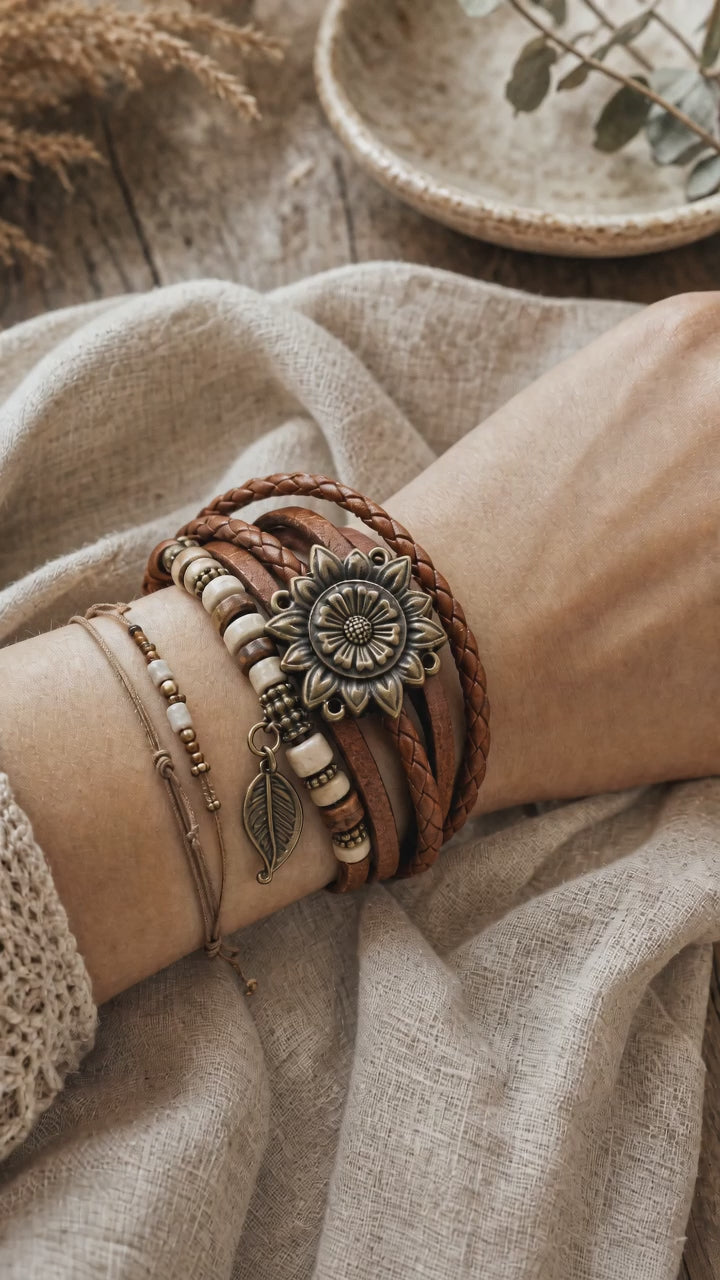 Bohemian Leaf Wrap Bracelet Watch — product video