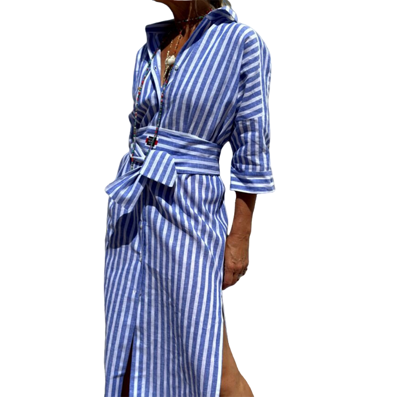 Striped Belted Shirt Dress — image 1