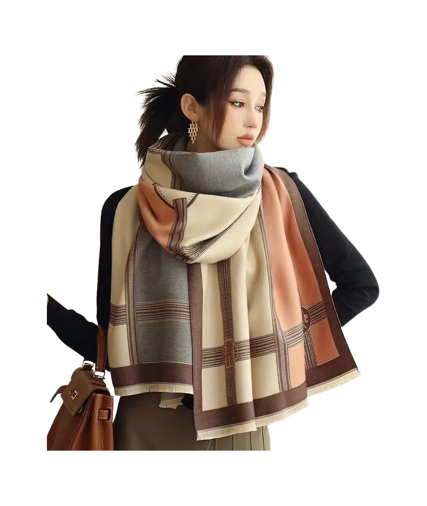 Contrast Color Cashmere-Feel Scarf — image 1